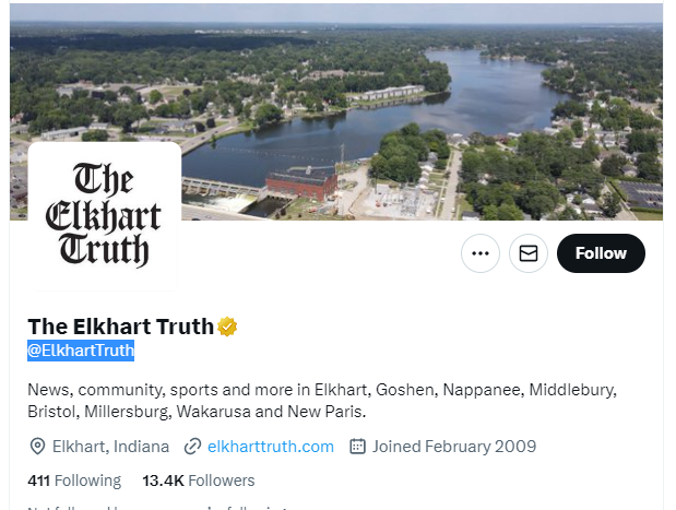 The Elkhart Truth twitter profile screenshot