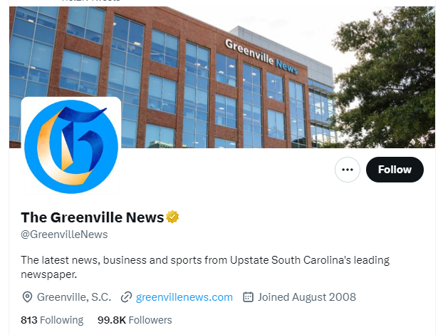 The Greenville News twitter profile screenshot