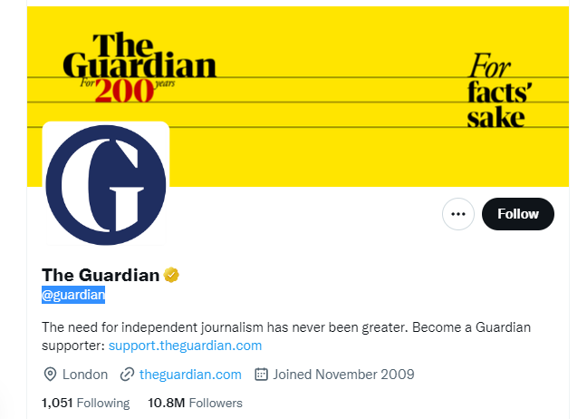 The Guardian Twitter Profile Screenshot.