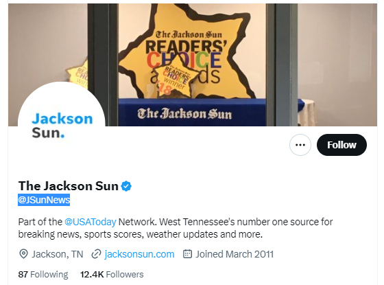The Jackson Sun twitter profile screenshot