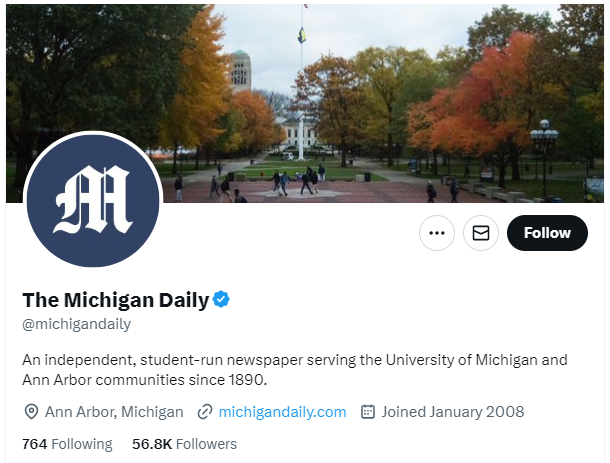 The Michigan Daily twitter profile screenshot