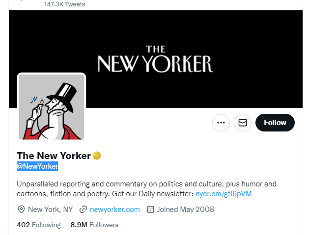 The New Yorker Twitter Profile Screenshot.