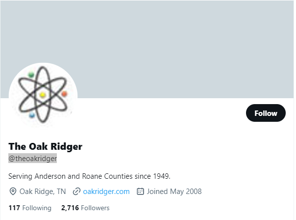 The Oak Ridger twitter profile screenshot