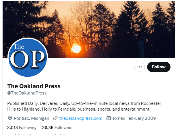 The Oakland Press twitter profile sceenshot