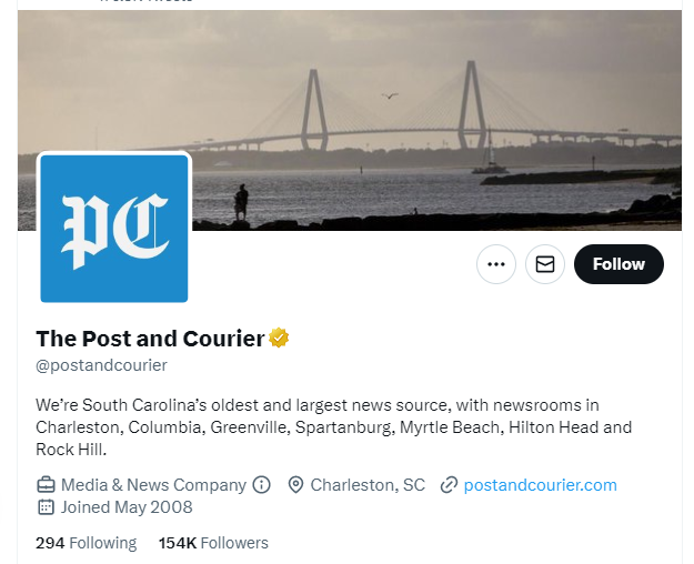 The Post and Courier twitter profile screenshot