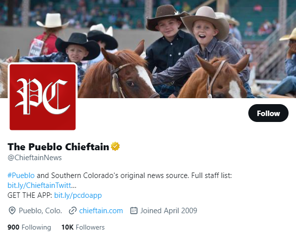 The Pueblo Chieftain twitter profile screenshot