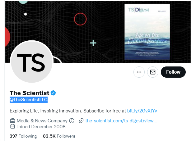 The Scientist twitter profile screenshot