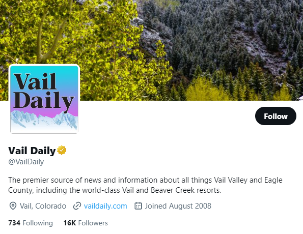 Vail Daily twitter profile screenshot