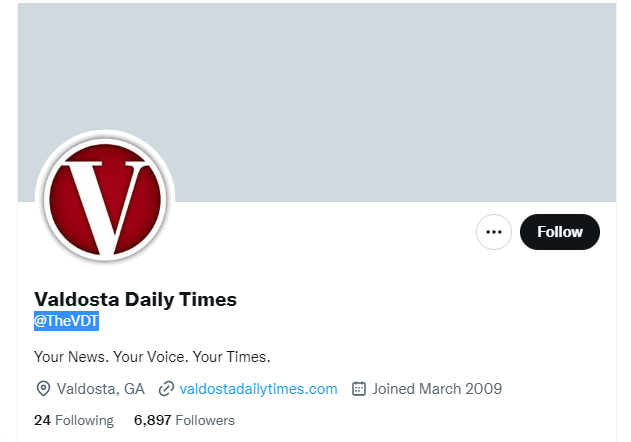 Valdosta Daily Times Twitter Profile Screenshot