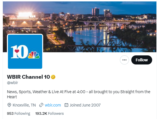 WBIR Channel 10 twitter profile screenshot