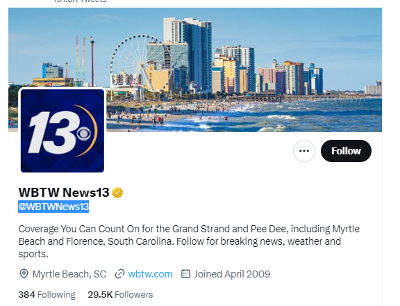 WBTW News13 twitter profile screenshot