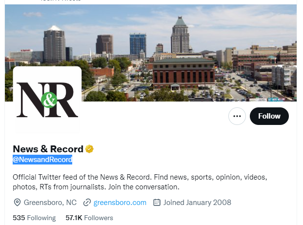 news & record twitter profile sceeenshot