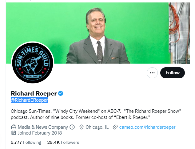 richard roeper twitter profile screenshot