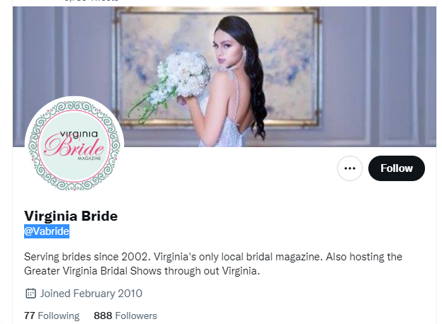 virginia bride twitter profile screenshot