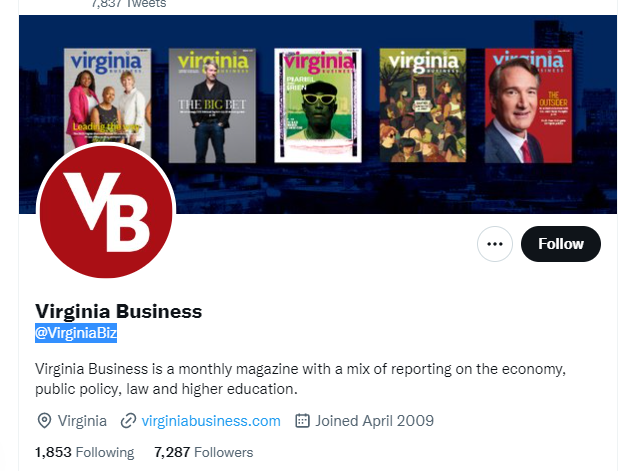 virginia business twitter profile screenshot