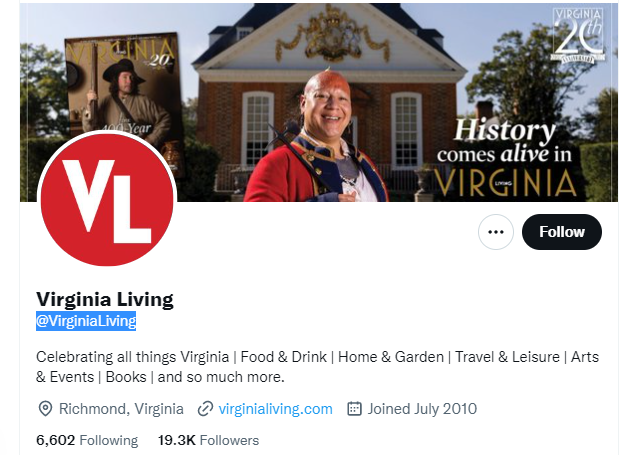 virginia living twitter profile screenshot