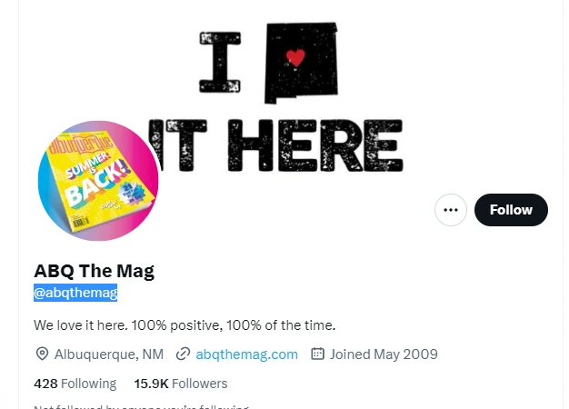 ABQ The Mag twitter profile screenshot