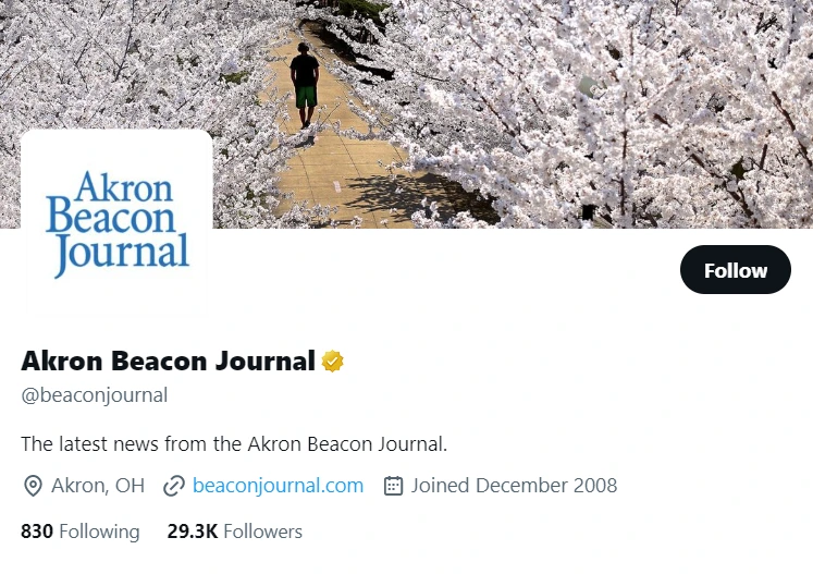 Akron Beacon Journal twitter profile screenshot