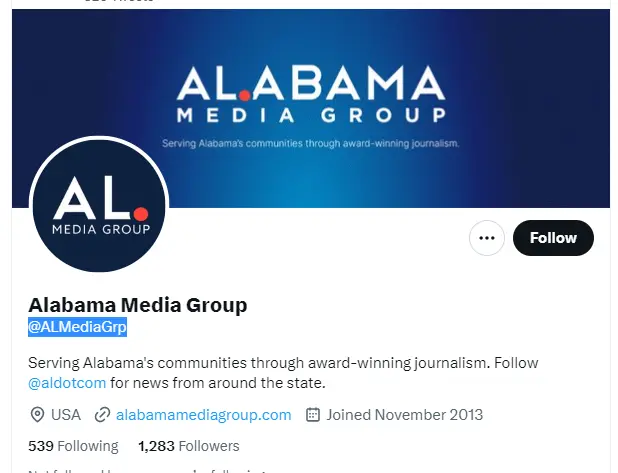Alabama Media Group twitter profile screenshot