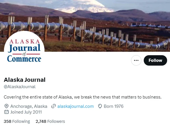 Alaska Journal twitter profile screenshot