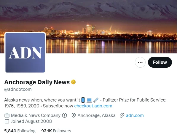 Anchorage Daily News twitter profile screenshot