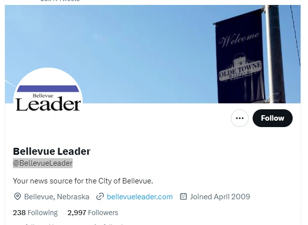 Bellevue Leader twitter profile screenshot