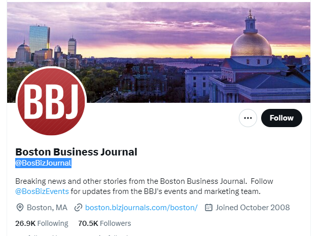 Boston Business Journal twitter profile screenshot