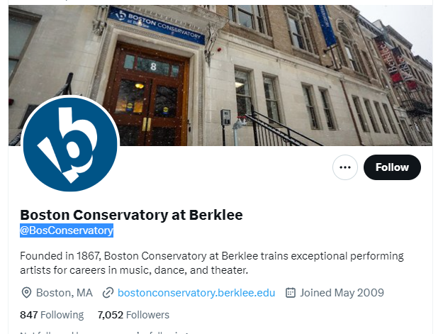 Boston Conservatory at Berklee twitter profile screenshot