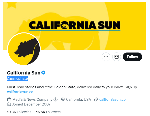 California Sun twitter profile screenshot