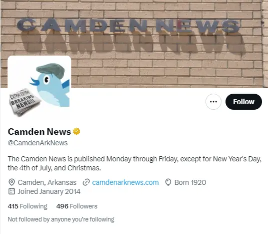 Camden News twitter profile screenshot