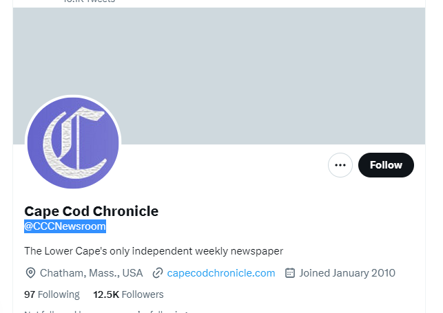 Cape Cod Chronicle twitter profile screenshot