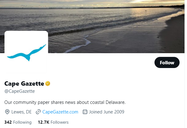 Cape Gazette twitter profile screebshot