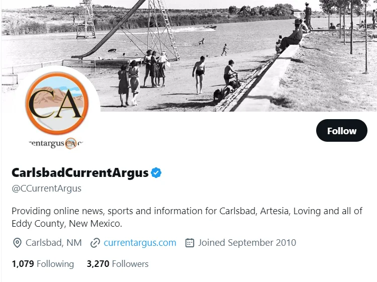 Carlsbad CurrentArgus twitter profile screenshot