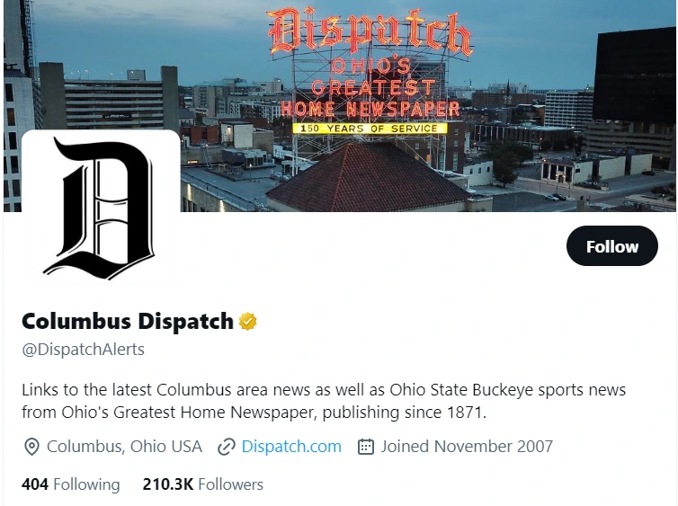 Columbus Dispatch twitter profie screenshot
