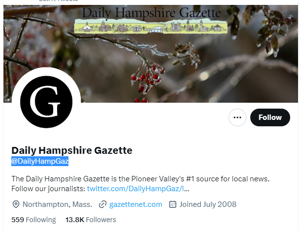 Daily Hampshire Gazette twitter profile screenshot