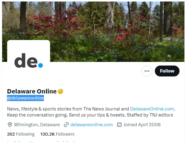 Delaware Online twitter profile screenshot
