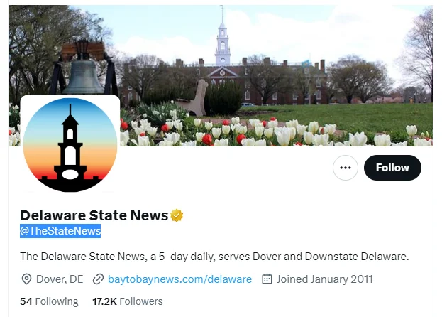 Delaware State News twitter profile screenshot