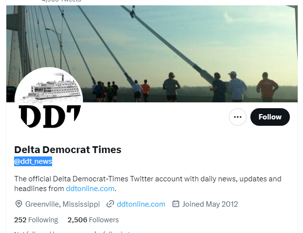 Delta Democrat Times twitter profile screenshot