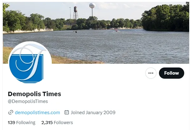 Demopolis Times twitter profile screenshot