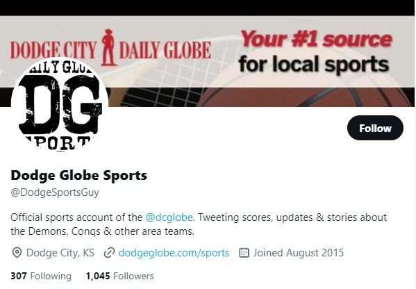 Dodge Globe Sports twitter profile screenshot