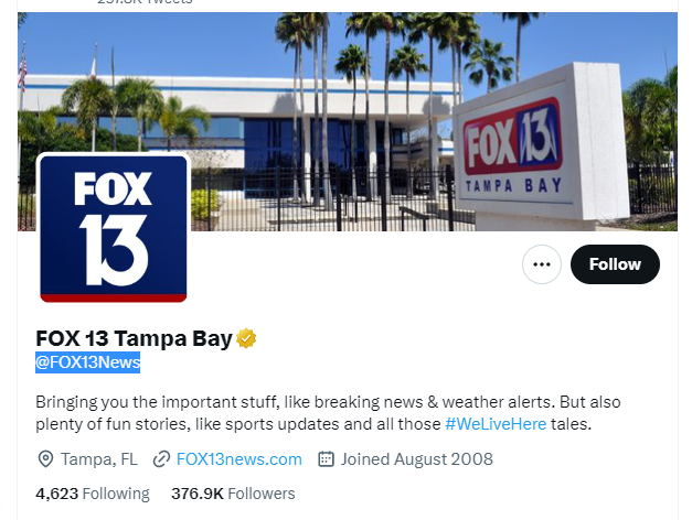 FOX 13 Tampa Bay twitter profile screenshot