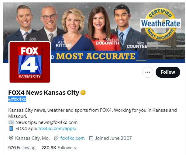 FOX4 News Kansas City twitter profile screenshot