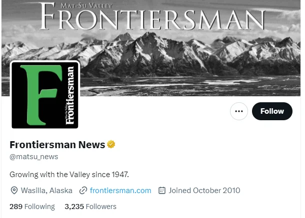 Frontiersman News twitter profile screenshot