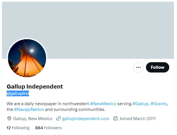 Gallup Independent twitter profile screenshot