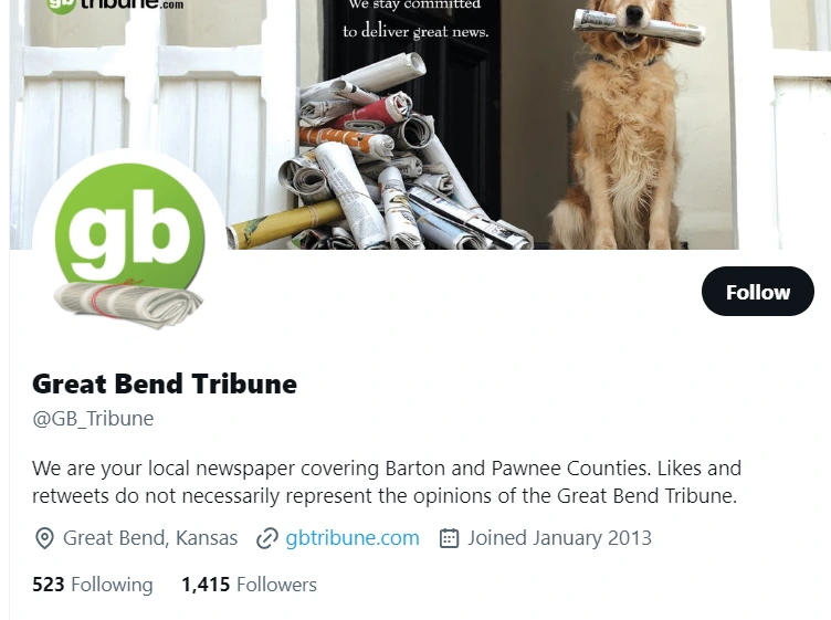 Great Bend Tribune twitter profile screenshot