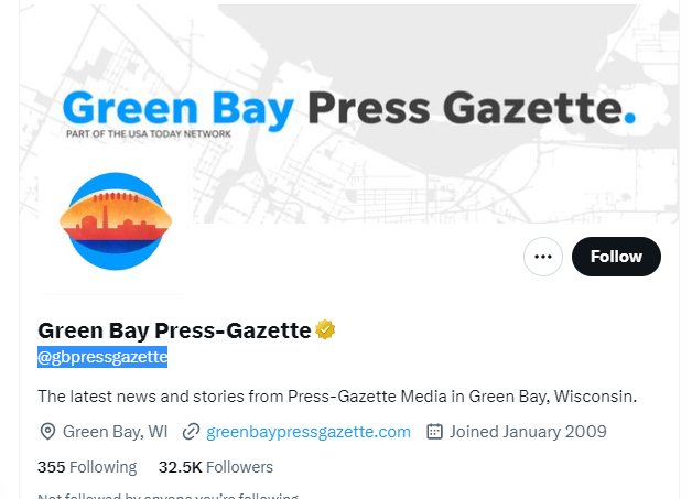 Green Bay Press-Gazette twitter profile screenshot
