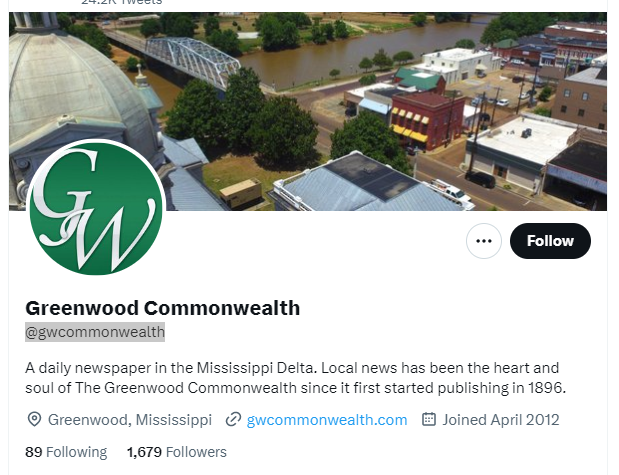 Greenwood Commonwealth twitter profile screenshot