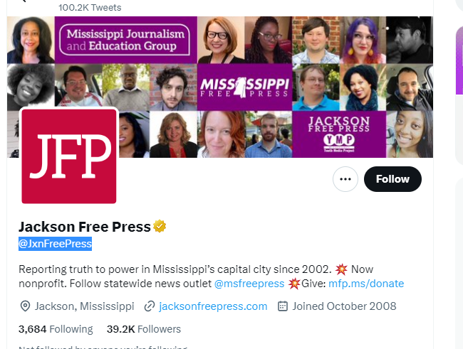 Jackson Free Press twitter profile screenshot