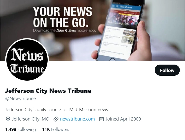 Jefferson City News Tribune Twitter profile screenshot