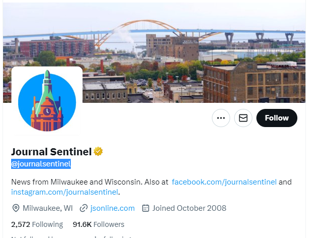 Journal Sentinel twitter profile screenshot